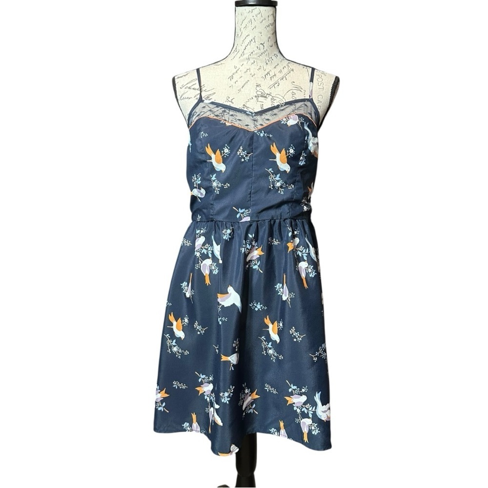 Xhilaration Blue and White Spaghetti Strap Hi-lo Sundress with Birds Size Large